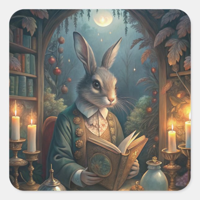 Rabbit Reading Square Sticker (Front)