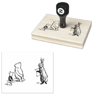 Rabbit Reading to Pooh and Piglet Rubber Stamp