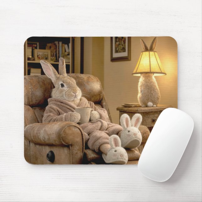 Rabbit Relaxing in an Armchair Mouse Pad (With Mouse)