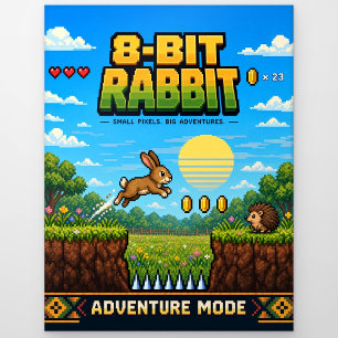 Rabbit, Retro 8-Bit Pixel Art Postcard
