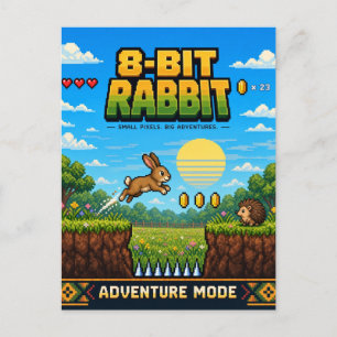 Rabbit, Retro 8-Bit Pixel Art Postcard