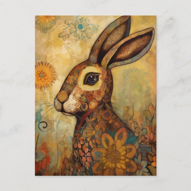 Rabbit Retro Floral Collage Postcard (Front)