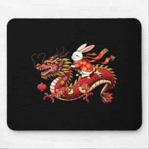 Rabbit Ride Chinese Dragon Funny Mens Womens Happy Mouse Pad