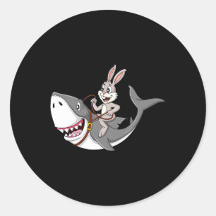 Rabbit Riding Shark Easter Fun Boys Girls Kids Classic Round Sticker
