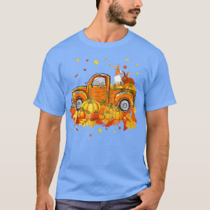Rabbit Riding Truck Pumpkin Autumn Leaves Fall T-Shirt