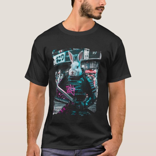 Rabbit Samurai Cyberpunk Warrior T-Shirt (Front)