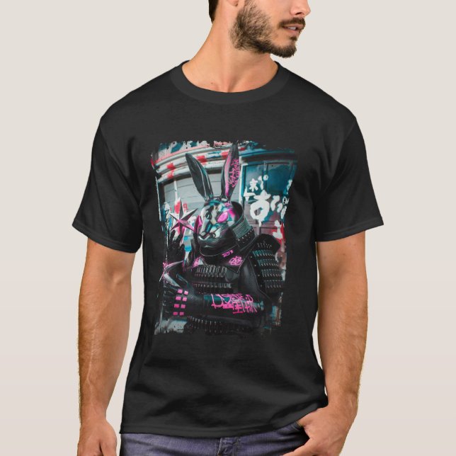 Rabbit Samurai Cyberpunk Warrior T-Shirt (Front)
