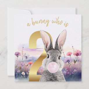 Rabbit Second Birthday blowing pink bubble gum Card
