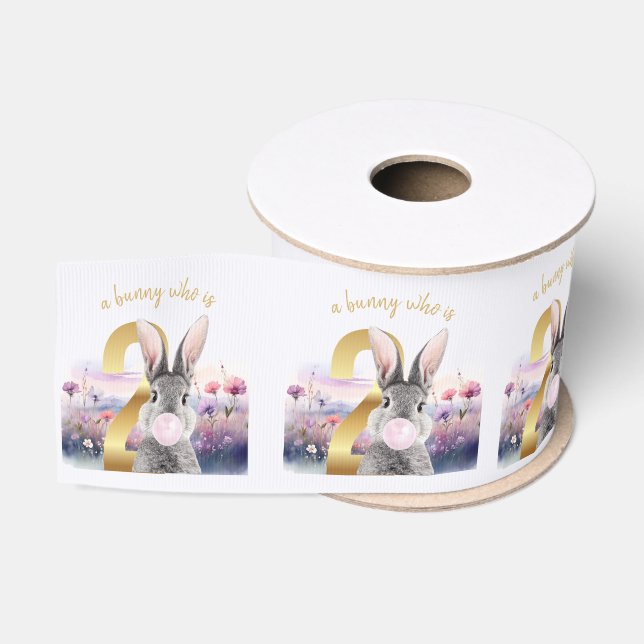 Rabbit Second Birthday blowing pink bubble gum Grosgrain Ribbon (Spool)