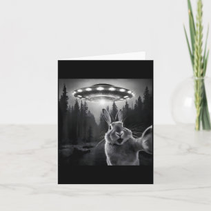 Rabbit Selfie With Ufo - Funny Bunny Graphic Alien Card