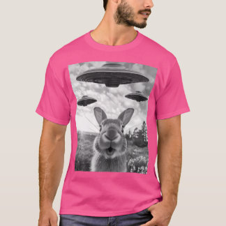 Rabbit Selfie With Ufos Vintage Alien Rabbit T-Shirt
