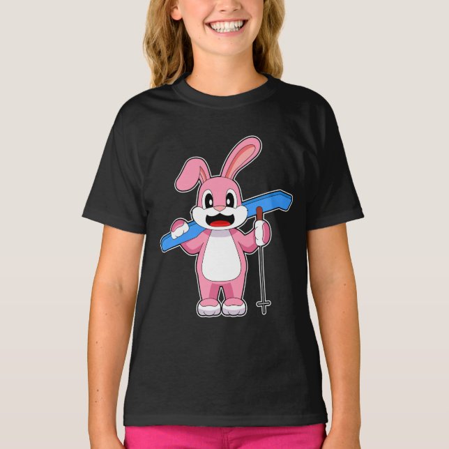 Rabbit Ski Skier Ski poles T-Shirt (Front)
