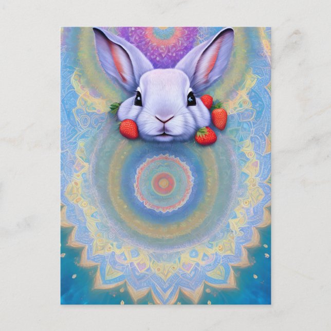 Rabbit, Strawberry, Mandala, Postcrossing Postcard (Front)