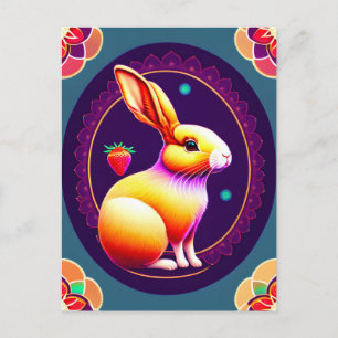 Rabbit, Strawberry, Mandala, Postcrossing Postcard