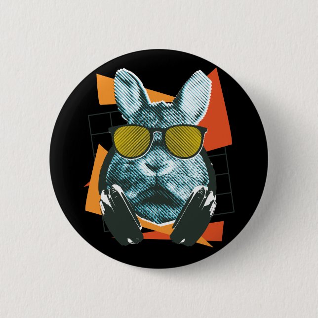 Rabbit Sunglasses, Funny Bunny with Sunglasses 6 Cm Round Badge (Front)