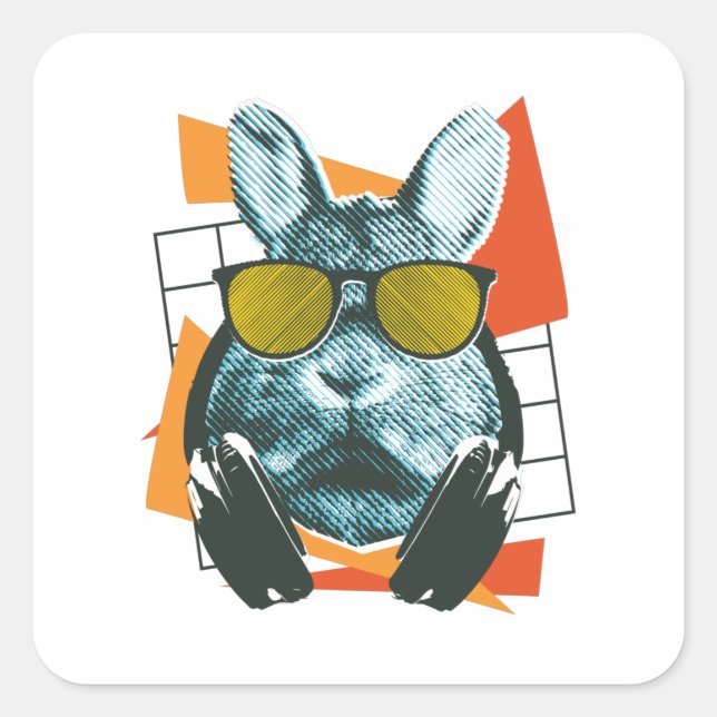 Rabbit Sunglasses, Funny Bunny with Sunglasses Square Sticker (Front)
