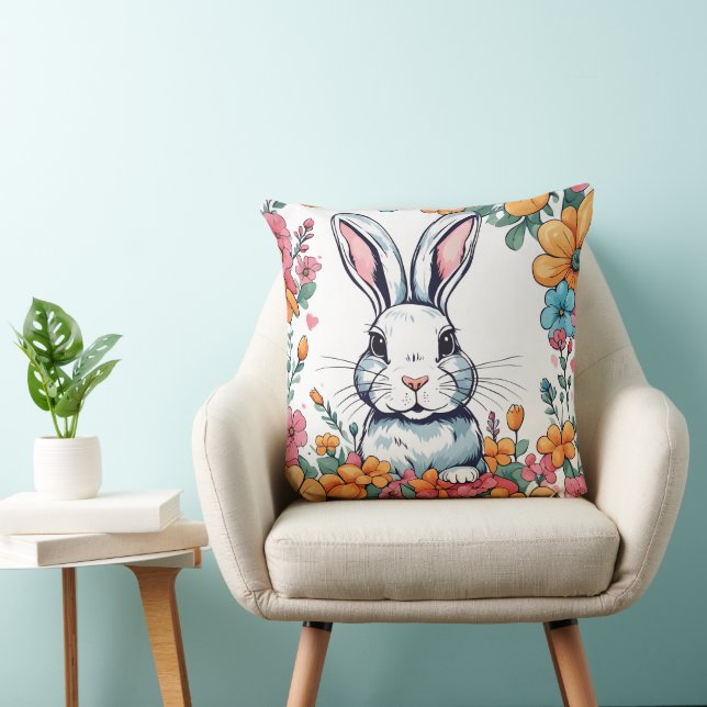 Rabbit surrounded by flowers cushion (Chair)