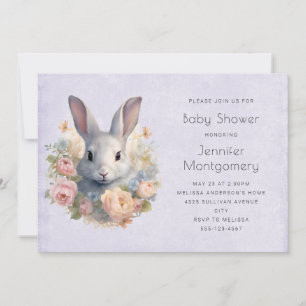Rabbit Surrounded by Flowers Cute Baby Shower Invitation