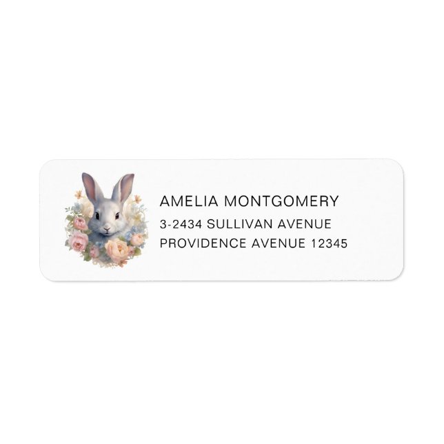  Rabbit Surrounded by Pastel Flowers Cute Address (Front)