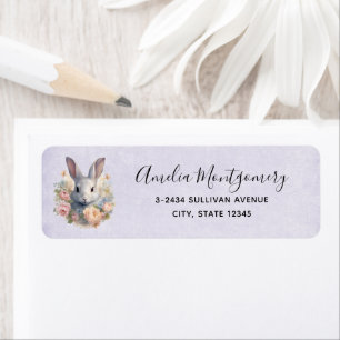 Rabbit Surrounded by Pastel Flowers Cute - Address