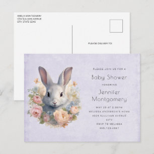 Rabbit Surrounded by Pastel Flowers Cute Birthday Invitation Postcard