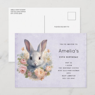 Rabbit Surrounded by Pastel Flowers Cute Birthday Invitation Postcard