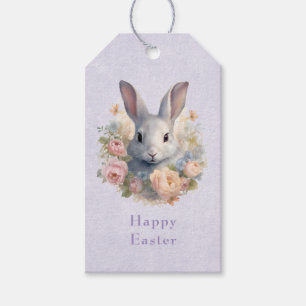 Rabbit Surrounded by Pastel Flowers Cute Easter Gift Tags