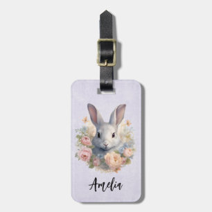 Rabbit Surrounded by Pastel Flowers Cute Luggage Tag