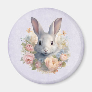Rabbit Surrounded by Pastel Flowers Cute Magnet