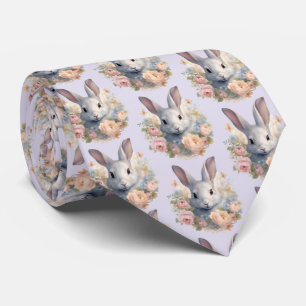 Rabbit Surrounded by Pastel Flowers Cute Pattern Tie