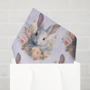 Rabbit Surrounded by Pastel Flowers Cute Pattern Tissue Paper