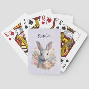 Rabbit Surrounded by Pastel Flowers Cute Playing Cards