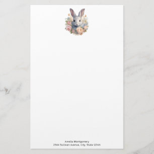 Rabbit Surrounded by Pastel Flowers Cute Stationery