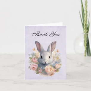 Rabbit Surrounded by Pastel Flowers Cute Thank You Card