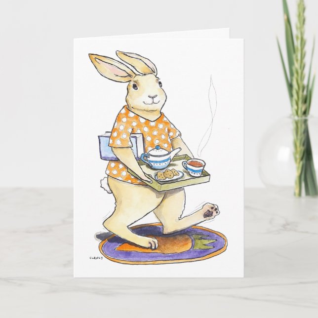 Rabbit Tea Tray Get Well card (Front)