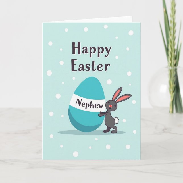 Rabbit Teal Egg Nephew Easter Card (Front)