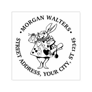 Rabbit Trumpeter Alice Ad Wonderland Round Address Self-inking Stamp