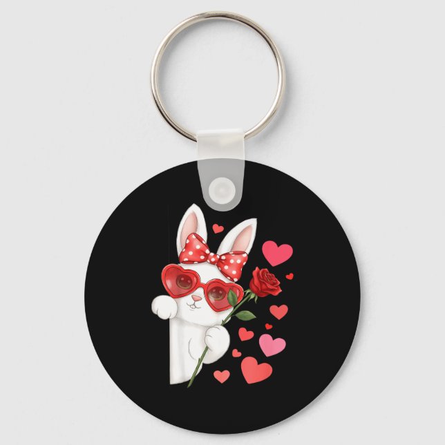 Rabbit Valentines Day Bunny Rabbit Coquette Bow Wo Key Ring (Front)