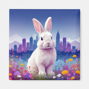 Rabbit Vintage Animal Nature Tree Forest City Art Magnet