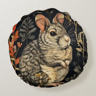 Rabbit Vintage Pattern Forest Floral Garden Round Cushion