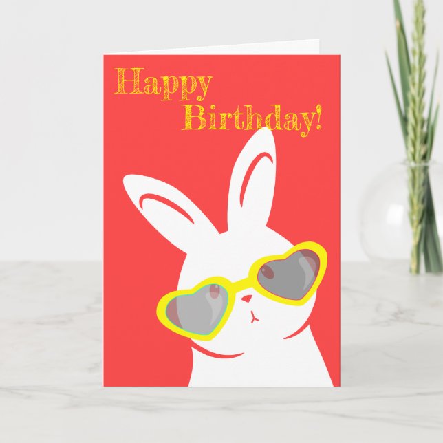 Rabbit w Sunglasses Happy Birthday Card (Front)