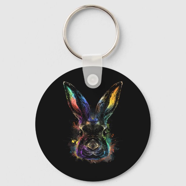 Rabbit Watercolor Bunny Hare Pet Easter  Key Ring (Front)