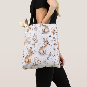 Rabbit Watercolor Floral Spring Pattern Tote Bag