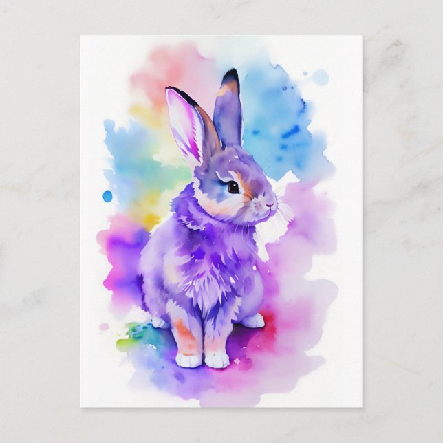 Rabbit Watercolor Portrait 2 Holiday Postcard (Front)