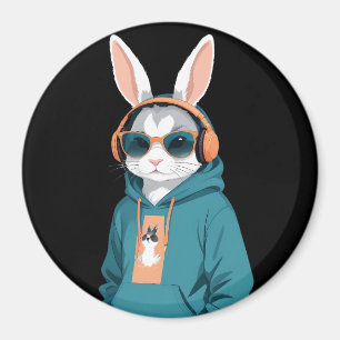 Rabbit Wearing Hoodie Funny Cool Animal Character Magnet