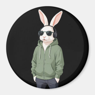 Rabbit Wearing Hoodie Funny Cool Animal Character Magnet