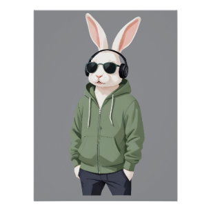 Rabbit Wearing Hoodie Funny Cool Animal Character Poster