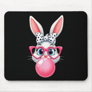Rabbit Wearing Polka Dot Bow And Gles Blowing Bubb Mouse Pad