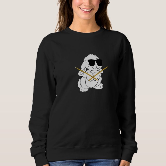 Rabbit Wearing Sunglasses Playing Drums Sweatshirt (Front)