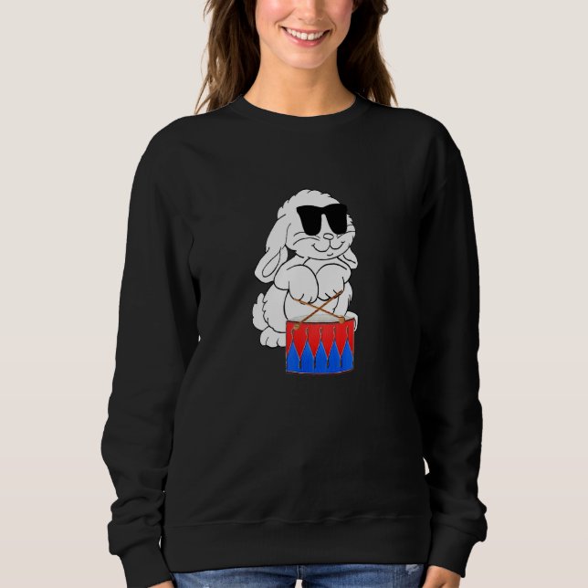 Rabbit Wearing Sunglasses Playing Snare Drum Drumm Sweatshirt (Front)